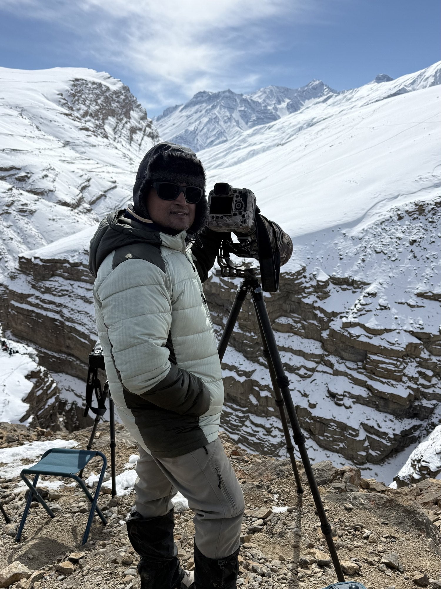 Rahul Sanap, SOLYD founder, at his camera in the snow of Spiti